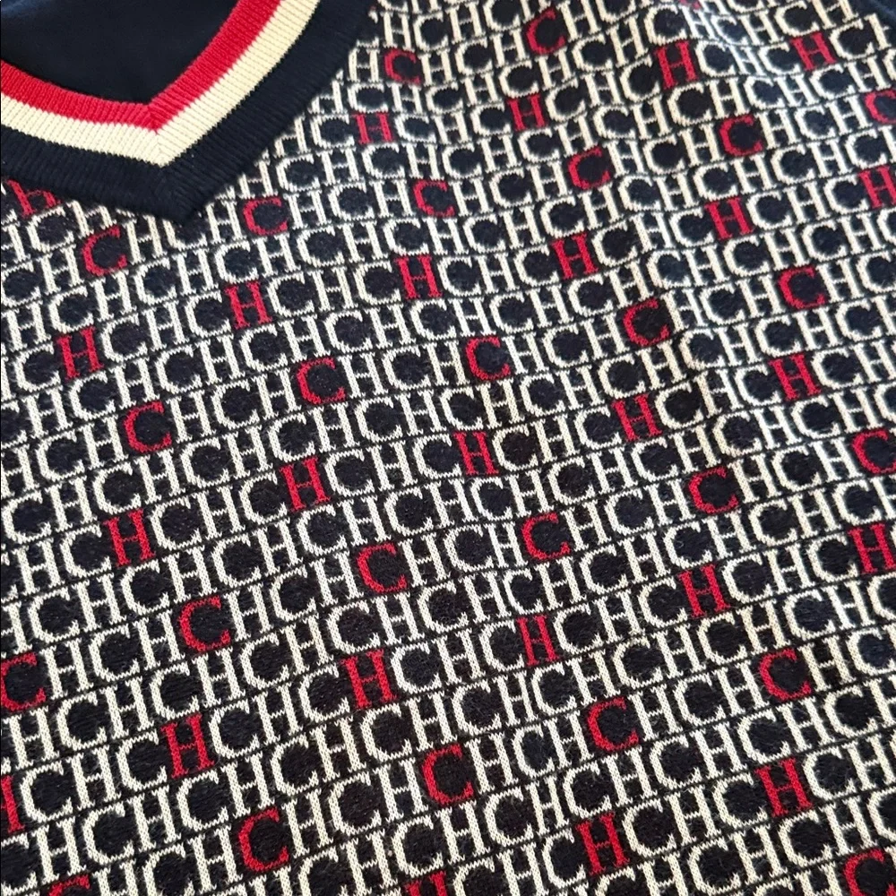 Monogram Navy & Red V-Neck Sweater - Picture 3 of 5